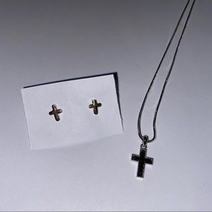 Cross Stud Earrings and Cross Necklace Bundle